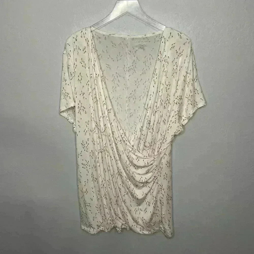 Lane Bryant White Floral Wrap Crossover Top 3 3X 22/24